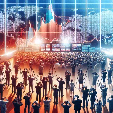 Create a high-definition, realistic image that captures the concept of stock market activity buzzing due to insider movement. It might include representations of news media broadcasting the situation, stock market charts showing significant movement, and crowds of people engaged in excited debate and discussion about a particular stock.