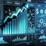 A high definition, realistic visual representation of the concept of a steel stock breakout. It showcases a surge in prices, represented by sharply ascending lines on a stock market chart monitor screen. Financial symbols related to steel sectors are present to depict the financial surge. It could also include elements like bar charts and pie charts showing increased percentages, line graphs with upturn curves, and other indicators of a booming steel industry.