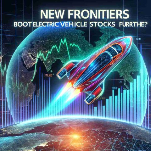 The concept of a vivid, high-definition photograph illustrating the idea of new frontiers in the field of electric vehicles contributing to environmental benefits. Display a visible increase in a market graph to reflect a surge, possibly even a rocket launching, symbolic of the growth. Include the question: 'Can Ethical Investing Boost Electric Vehicle Stocks Further?' visualized as a headline.