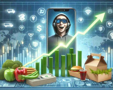 Realistic HD image depicting the positive market response for a popular food delivery startup's debut. It shows investor excitement with charts demonstrating unexpected gains and rise in stock values, with symbolic images of menu items and delivery, signifying the business's operations.