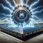 A high-definition, realistic image depicting secret technology for solar power. This secret weapon is represented by a dramatic display, like shockwaves emanating from a highly futuristic and technologically advanced solar panel placed in a sunny environment.