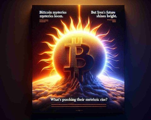 Create a realistic high-definition image that symbolizes the mysterious nature of Bitcoin's unpredictable trends contrasted with the promising future of a hypothetical company named IREN. IREN is depicted with a bright light or a rising sun, signifying its bright future. Accompany this with text that reads 'Bitcoin Mysteries Loom, but IREN's Future Shines Bright. What's Pushing Their Meteoric Rise?'