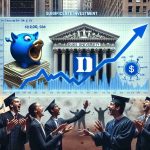 Create a realistic HD image that illustrates a scenario of a significant investment in Duke University. This image should signify a change or shake-up in Wall Street, without specifying who the investor is. It could include elements such as a symbolic representation of Duke University, financial charts showing marked improvements, and the excited reactions of people on Wall Street.