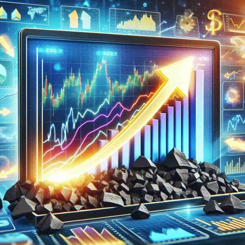 Generate a realistic HD image representing the idea of a sudden surge in a coal company's stock price. Depict screens displaying stock charts with arrows pointing upwards, symbolizing a significant increase. Include bar graphs highlighted with vibrant colors to represent the positive change. Surround these visual elements with an air of excitement and surprise to capture the suddenness of the event.