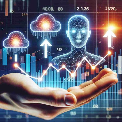 Realistic high-definition photo concept expressing 'Unseen Potential'. Depict three symbols representing artificial intelligence that are on an upward trajectory, indicating stocks poised for growth. Avoid using brand logos or specific company names, but consider using traditional stock market imagery like graphs, arrows, or bar charts.