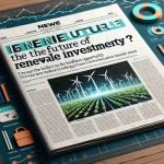 An HD photo of a headline on a financial news website discussing 'Is NNE the Future of Renewable Investments? Uncover the Hidden Opportunity'. The article headline is prominent with emphasized fonts, surrounded by various related imagery such as solar panels, wind turbines and graphs showing potential investment returns.