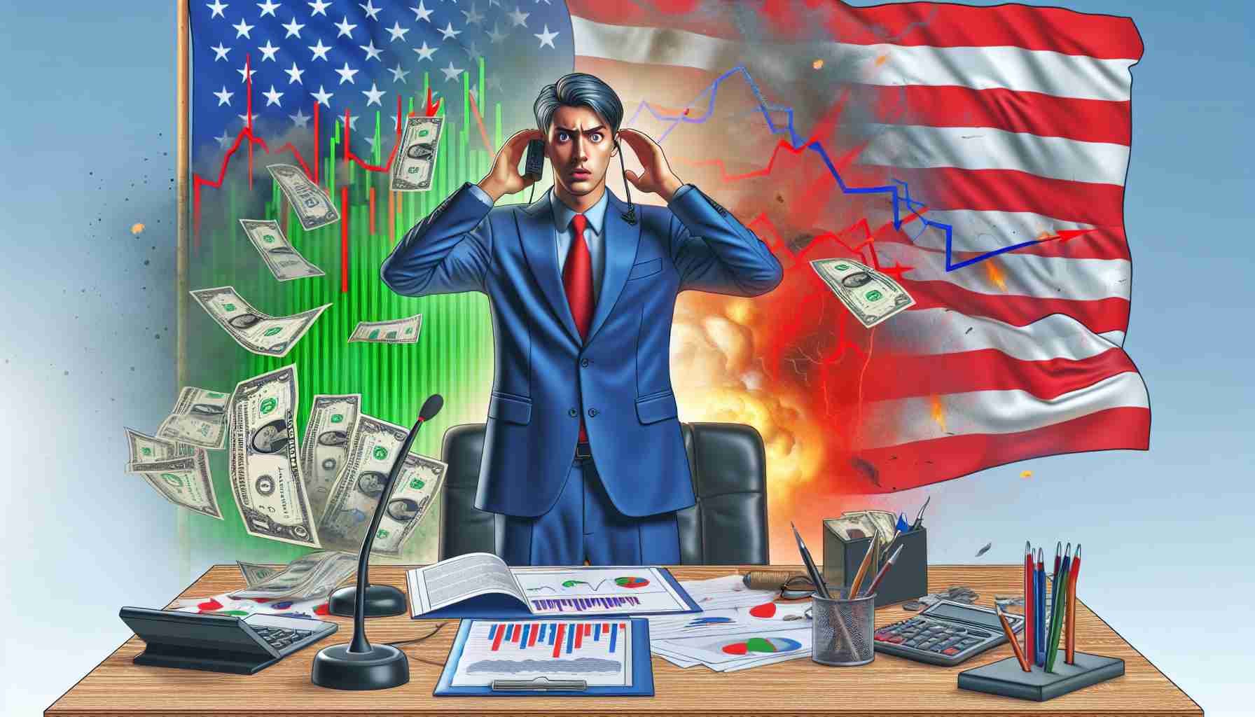 Realistic HD photo of surprising market fluctuation! Who profits from the policy changes from the new political leader?