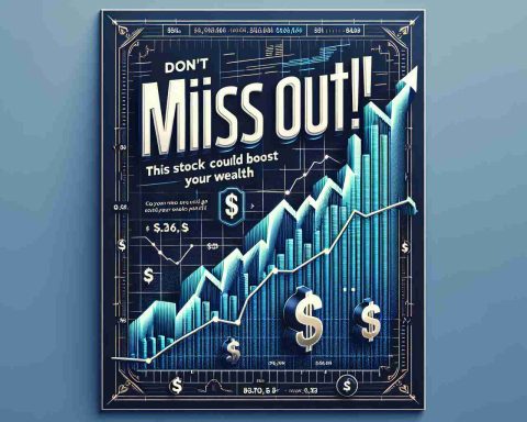 Create a realistic high definition image of a financial advertisement that includes the slogan 'Don't Miss Out! This Stock Could Boost Your Wealth.' Accompany this text with graphical elements such as soaring line graphs, dollar signs, and bold typography to signify wealth and growth.