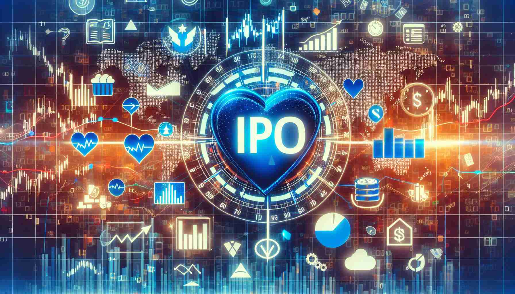 Generate a realistic high-definition photo depicting the concept of an upcoming Initial Public Offering (IPO) that's causing excitement among investors. The image should include symbols of stock market activity like graphs, tickers, or financial reports, that clearly illustrate the buzz and anticipation within the market.