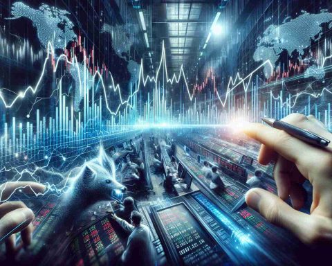 Create a highly detailed and realistic image that epitomizes the stock market experiencing a shock. The image should include tangible expressions of market volatility, such as rapidly fluctuating line graphs, alarmed stock traders examining the data, and stock market indices decreasing dramatically. The aesthetics of the image should convey an atmosphere of unpredictability and uncertainty, showcasing the challenging environment investors often face. Include hidden elements in the form of symbols or metaphors that provide key insights into managing such periods of financial turbulence. The composition should highlight the complexity and depth of market dynamics.