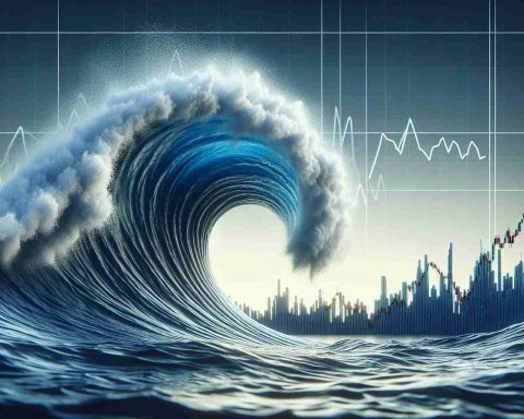 A high-definition, realistic illustration depicting a dramatic fluctuation in the stock market. This scene should metaphorically illustrate a 'surprise twist' that forces a reversal of the tide. The forefront of the scene should ideally capture a large wave, an emblem of the stock market, crashing and dramatically changing direction. This turning tide captures the thrill and suspense of unexpected market shifts.