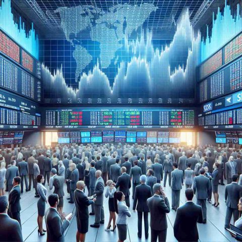 Realistic high definition image representing the concept of surprising stock market moves. Display a bustling stock exchange floor, with digital boards showing unpredictable upward and downward trends. Do not include specific politicians or representatives, instead depict a mixed crowd of professionals, of diverse gender and descent, with some of them appearing surprised or excited.