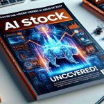 A realistic, high-definition image of a glossy, futuristic magazine cover titled 'AI Stock Secrets Uncovered!'. The magazine should feature intriguing headlines such as 'Discover the Hidden Gems of 2024 AI Investments'. The design should include thematic elements of artificial intelligence and the stock market, including perhaps a stylized bull and bear, an upward trending line graph superimposed on a futuristic cityscape, and some advanced tech iconography. Colors should be modern and rich, but not overwhelming, perhaps a good contrast of blues and oranges for a striking overall appearance.