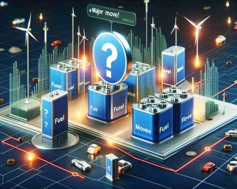 Realistically crafted high definition illustration of fuel cells and associated shares. The scene should depict a significant shift or movement, symbolizing a major market event. Also include a question mark and the phrases 'A Major Move!' and 'What Does It Mean?' which represent intrigue and curious exploration of this change in the energy market.