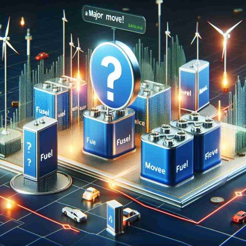 Realistically crafted high definition illustration of fuel cells and associated shares. The scene should depict a significant shift or movement, symbolizing a major market event. Also include a question mark and the phrases 'A Major Move!' and 'What Does It Mean?' which represent intrigue and curious exploration of this change in the energy market.