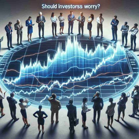 A high-definition realistic depiction of the concept of stock market volatility. The image should portray a graph or a chart fluctuating wildly, symbolizing an unstable market. Surrounding the chart are various concerned investors, represented by people of different genders and descents including but not limited to, Caucasian, Hispanic, Black, Middle-Eastern, and South Asian. The people are examining the graph, showing various expressions of worry, uncertainty, and intrigue. The subtitle for the picture reads 'Should Investors Worry?' to provoke thought and discussion.