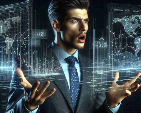 Realistic HD image of a Caucasian financial expert, dressed professionally in a formal suit and tie, appearing shocked while analyzing data. He is surrounded by floating holographic graphs and market trends. His lips are parted as if he is revealing crucial financial insights. Please focus on the intricate details of his facial expressions and the complexity of the financial graphs.