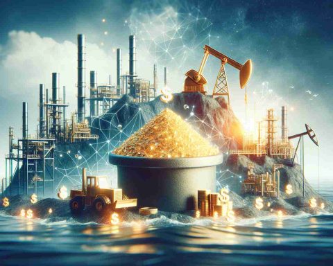 Create a high-definition, realistic image representing the concept of investing in oil and gas wells. Visualise a metaphorical gold mine to represent the opportunity, with elements of oil and gas extraction equipment such as oil derricks or natural gas pipelines. Remember to make the image an abstract representation of the investment concept, not a literal depiction.