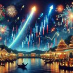 Create a realistic, high definition image representing the remarkable movement in the market during the Diwali festival. Include elements such as stocks skyrocketing, brilliant fireworks representing the surge, and traditional Diwali aesthetic. Please exclude any specific companies or identifiable logos.