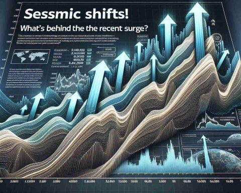 Realistic high-definition image of an abstract representation of a surge in a stock, labeled as 'Coinbase Global Stock'. Various arrows in patterns indicative of seismic shifts, with upward trending arrows symbolizing the recent surge. Additionally, a headline in bold text reading 'Seismic Shifts! What’s Behind the Recent Surge?'