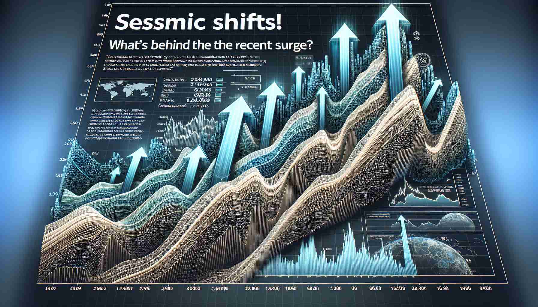 Realistic high-definition image of an abstract representation of a surge in a stock, labeled as 'Coinbase Global Stock'. Various arrows in patterns indicative of seismic shifts, with upward trending arrows symbolizing the recent surge. Additionally, a headline in bold text reading 'Seismic Shifts! What’s Behind the Recent Surge?'