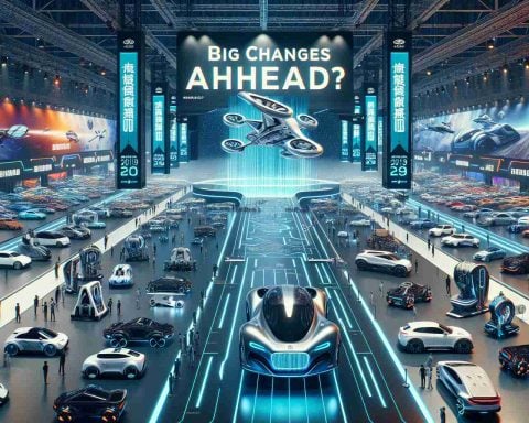 An HD image showing an electrifying scene of a futuristic electronic vehicle (EV) exhibition in China. The display area is brimming with a variety of cutting-edge EV models from numerous Chinese makers. As part of the theme, innovative designs such as flying cars, autonomous vehicles and energy-efficient models take center stage, foretelling the advent of a whole new era in the automotive industry. Eye-catching banners with taglines suggesting ‘Big Changes Ahead’ and 'Who Will Dominate?' can be seen. The environment is abuzz with excitement and brimming with activity, reflecting the competitive landscape in the EV world.