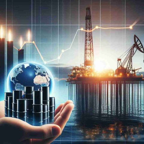 A realistic, high-definition image of a visual representation of the concept of investing in gas and oil. It could include an oil drilling rig at sea with a clear blue sky above and calm waters below. Oil barrels stacked up neatly, creating a strong impression of industrial commodities. A lucrative looking graph chart in the background showing an uptrend, symbolizing the potential investment opportunity. Perhaps, in the foreground, a pair of hands holding a tiny oil rig, showcasing the accessibility of this overlooked opportunity.