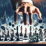 Generate a realistic high-definition image illustrating the concept of 'Why Are Investors the Game Changers in Business?'. This should include a balanced chessboard with traditional black and white pieces. The chessboard represents the business world, and the pieces are various business operations. In the background, a giant hand, symbolizing an investor, is making a critical move. The scene should convey the notion that the investor's role is pivotal in the realm of business.