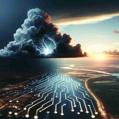 Realistic, high-definition image representing the metaphorical concept of a hidden flaw in a hypothetical company's earnings, depicted as Solex Energy. This could be symbolized by a circuit board with a visible crack, signifying the flaw. Further, visualize the idea of impending issues or clouds on the horizon by showing a beautiful horizon with dark, stormy clouds gathering, indicating potential problems or difficulties in the future.