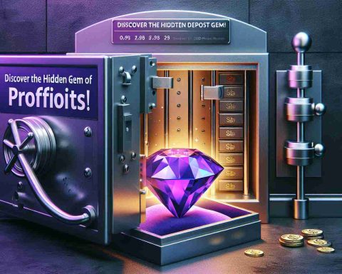 Generate a realistic HD illustration depicting the concept of a new, secure way to gain profits. Show a hidden gem to metaphorically represent the discovery. Place the gem in a safety deposit box inside a bank vault, symbolizing its value and security. Add the text, 'Discover the Hidden Gem of Secure Profits!' to emphasize the concept.