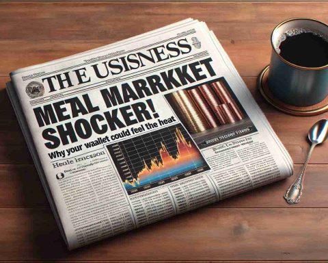 A realistic high-definition image of a newspaper headline that reads 'Metal Market Shocker! Why Your Wallet Could Feel the Heat'. The newspaper lies on a wooden table, with a cup of steaming coffee beside it. The business section of the paper is opened, showing charts and graphs that depict a steep rise in the price of various metals, leading to a market shock.