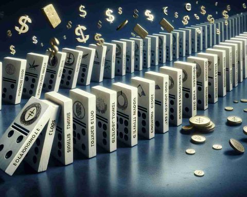 Envision a realistic, high-definition illustration of the financial domino effect. Picture a line of dominoes, each engraved with symbols representing various financial elements - such as stocks, bonds, gold, and currencies. As one falls, it triggers the next, demonstrating the linked chain of events that follows a financial decision. Imagine potential hazards lurking in the shadows, emblematic of the hidden risks beyond traditional financial metrics. This might include unseen market forces, stealthy policy changes, or elusive market trends. The whole scene should be imbued with a sense of tension and precarious balance.