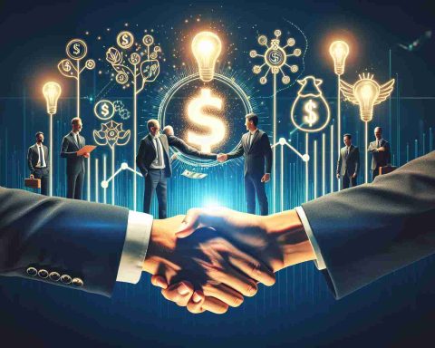 Create a high definition, realistic image representing the concept of investors being the key to startup success. Display this with symbols such as a startup logo, handshake between investors and a startup team, a dollar sign, and a rising graph in the background.