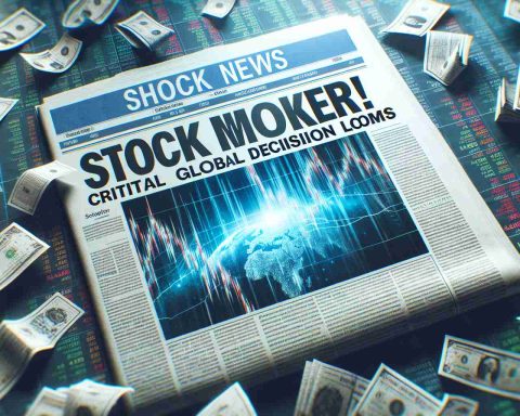 A high-definition, realistic image representing a shocking event in the stock market. The image could feature a large headline on a newspaper or digital news portal that reads 'Stock Market Shocker! Critical Global Decision Looms'. The backdrop may include financial charts showing significant price drops and potential market instability, and paper slips or falling stocks symbols, expressing the urgency and gravity of the situation. The atmosphere should be intense, embodying the potential economic repercussions of this critical global decision.