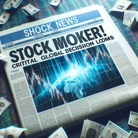 A high-definition, realistic image representing a shocking event in the stock market. The image could feature a large headline on a newspaper or digital news portal that reads 'Stock Market Shocker! Critical Global Decision Looms'. The backdrop may include financial charts showing significant price drops and potential market instability, and paper slips or falling stocks symbols, expressing the urgency and gravity of the situation. The atmosphere should be intense, embodying the potential economic repercussions of this critical global decision.