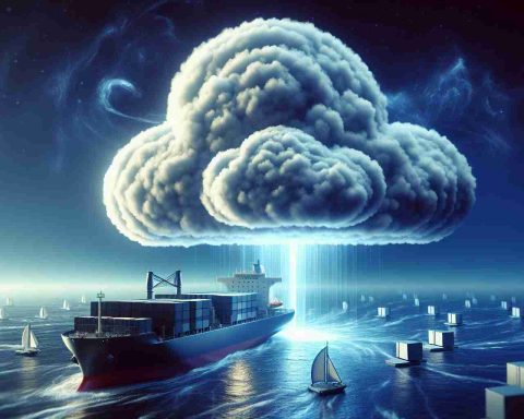 High-definition image displaying a metaphorical representation of a major cloud service company, symbolically represented by a large, powerful ship, preparing for a significant launch. The image should capture the suspense and excitement associated with such a momentous event. The ship, indicative of the company, stands at the ready, while the metaphorical 'cloud' elements swirl around it, creating an atmosphere of anticipation and readiness.