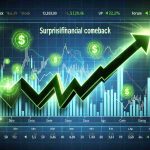 Generate an HD image with a realistic style depicting the concept of a surprising financial comeback. Visualize a stock market chart showing a steep rise, symbolizing a formerly underperforming stock that has managed to avoid delisting trouble. Include symbols of financial success and recovery such as ascending arrows, bright green colors, and positive numbers.