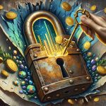 An illustrative and detailed image representing the concept of 'Unlocking Hidden Opportunities' with a metaphorical perspective. There is a large, ancient, rusted and sturdy padlock which is being unlocked by a golden key symbolizing 'Planify'. As the lock turns, it splits open revealing an abundance of treasure such as unlisted shares, shining golden coins, glimmering gems and papers with graphs, indicating positive financial growth. This image gives the impression of a significant change in the world of unlisted shares, alluding to a prosperous future.