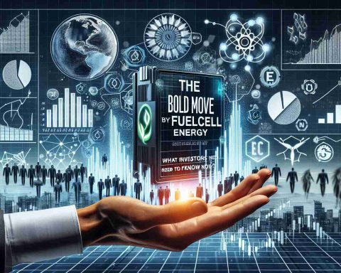 A detailed and realistic high definition image of the headline 'The Bold Move by FuelCell Energy! What Investors Need to Know Now?' with the backdrop of a dynamic graph showing business performance, stock market charts, and figures related to FuelCell Energy company. Include the symbols of energy industry such as solar panels, wind turbines, and fuel cells, reflecting the strategic bold move by the company. There should be a high contrast between the bold headline and the background for visual impact.