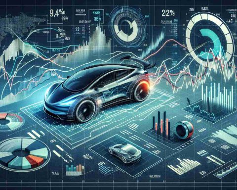 A detailed infographic showcasing the real-time fluctuations and volatility in the stock of a popular electric car manufacturing company. Depict various graphics such as line graphs tracking stock prices over time, pie charts displaying factors causing volatility, and statistical data. Ensure a high-definition and realistic visual representation. Note: The company name should not be explicitly mentioned.