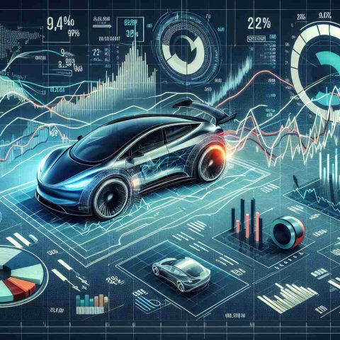 A detailed infographic showcasing the real-time fluctuations and volatility in the stock of a popular electric car manufacturing company. Depict various graphics such as line graphs tracking stock prices over time, pie charts displaying factors causing volatility, and statistical data. Ensure a high-definition and realistic visual representation. Note: The company name should not be explicitly mentioned.