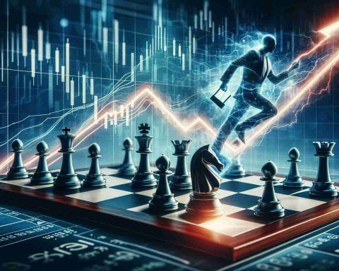 A realistic, high-definition image portraying a symbolic representation of a game-changing move in the energy sector. The picture should represent a bold stock action engaged in by a major energy company, depicted as an abstract concept. This could include imagery such as a chessboard with pieces in dynamic positions, stock market graphs showing a sharp increase, or a lightning bolt symbolizing change and innovation.