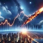 Create a high-definition, realistic image that signifies a major price surge in the stock market, with the metaphor of a meteor soaring through the sky to symbolize NexGen Energy's significant increase in value