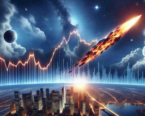 Create a high-definition, realistic image that signifies a major price surge in the stock market, with the metaphor of a meteor soaring through the sky to symbolize NexGen Energy's significant increase in value