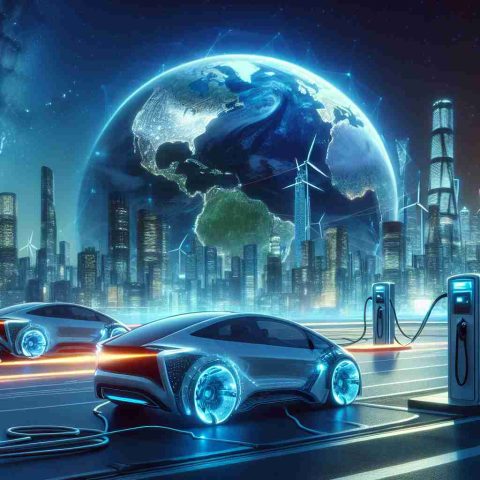 Generate a realistic, high-definition image depicting a metaphorical 'electric vehicle race', with the Chinese taking the lead. The scene should symbolically represent the idea of the world preparing for a major shift towards electric transportation. Include charging stations, futuristic cityscapes, and a sustainable environment reflecting the transition to green energy.