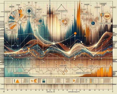 Generate a high definition, realistic image featuring a chart which reveals the 'secrets' or patterns of Amazon's stock market performance. This chart should be detailed and complex, featuring a range of colors to highlight different aspects of the data. Annotations, arrows and other indicators on the chart should help to bring out 'uncovered insights'. The chart should be set against a white or light brown background, suggesting the environment of a sophisticated financial analysis report.