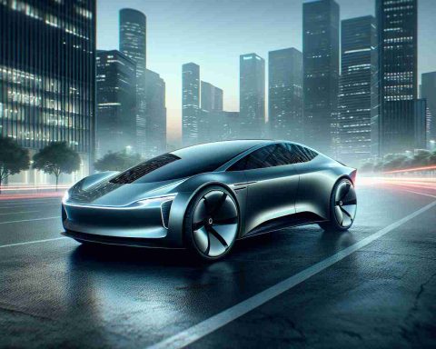 A realistic and high-definition visual of a newly unveiled futuristic electric car, hinting at a major strategic shift in its design and technology. The vehicle, not affiliated with any real-life car makers, showcases state-of-the-art design principles and latest technological advancements. It's set against the backdrop of a bustling city in the early morning hours, indicating its imminent launch, suggesting a bold strategic change in this fictional car company's approach.