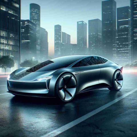 A realistic and high-definition visual of a newly unveiled futuristic electric car, hinting at a major strategic shift in its design and technology. The vehicle, not affiliated with any real-life car makers, showcases state-of-the-art design principles and latest technological advancements. It's set against the backdrop of a bustling city in the early morning hours, indicating its imminent launch, suggesting a bold strategic change in this fictional car company's approach.