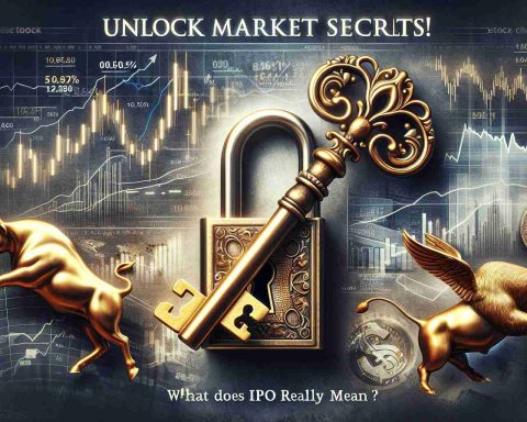 A realistic HD photo depicting the visual metaphor of market secrets being unlocked. There is an antique decorative key turning in a lock, symbolizing the key to understanding. Alongside, there are various elements related to the stock market such as graphs, stock charts, and perhaps a golden bull and bear battling. Superimposed over the image is the text 'Unlock Market Secrets! What Does IPO Really Mean?' in clear, bold font. The overall aesthetic should convey the essence of in-depth market analysis and intrigue.