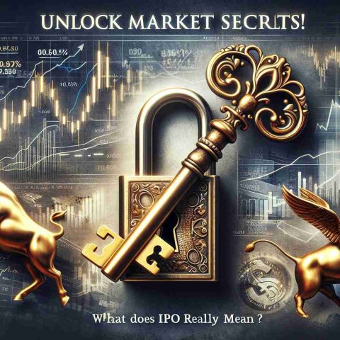 A realistic HD photo depicting the visual metaphor of market secrets being unlocked. There is an antique decorative key turning in a lock, symbolizing the key to understanding. Alongside, there are various elements related to the stock market such as graphs, stock charts, and perhaps a golden bull and bear battling. Superimposed over the image is the text 'Unlock Market Secrets! What Does IPO Really Mean?' in clear, bold font. The overall aesthetic should convey the essence of in-depth market analysis and intrigue.